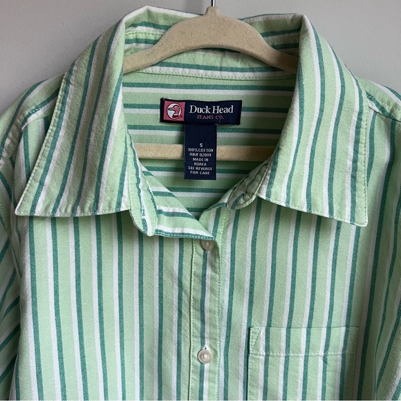 Duck Head Green Button Down Shirt Kids Shirt with Vertical Stripes - Picture 2 of 9